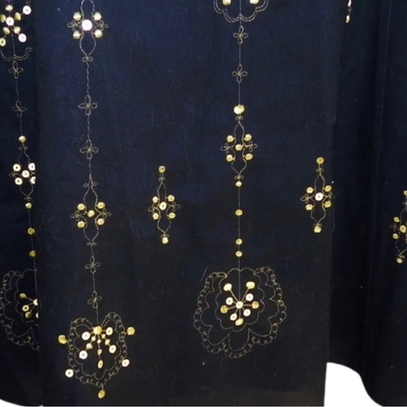 Woman's Boho Style Black w/Gold Embroidered Sequence Skirt by Ann Taylor - Picture 4 of 8